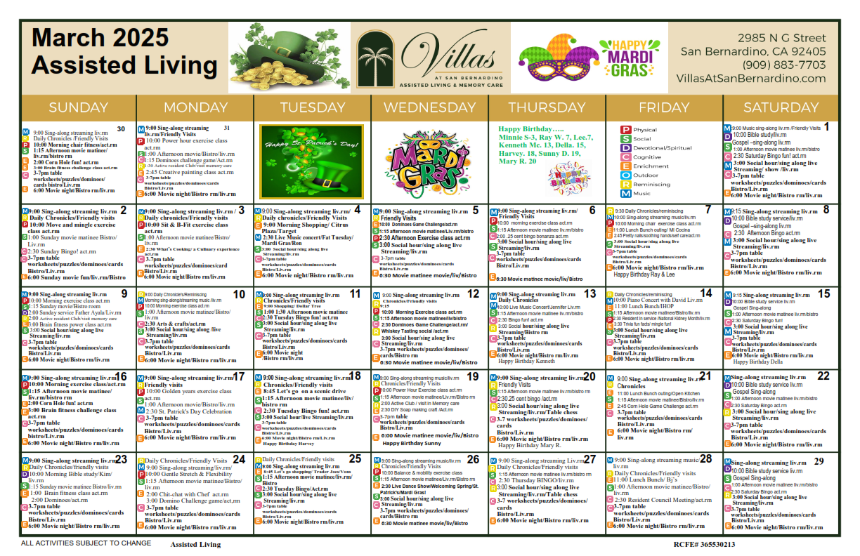 Villas at SB AL Calendar 03-2025